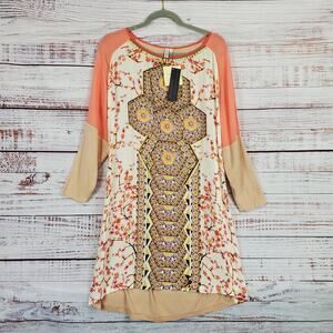 Bl^nk London Ziabird Dress L Asymmetric Peach Paisley Bohemian Floral Indie NWT